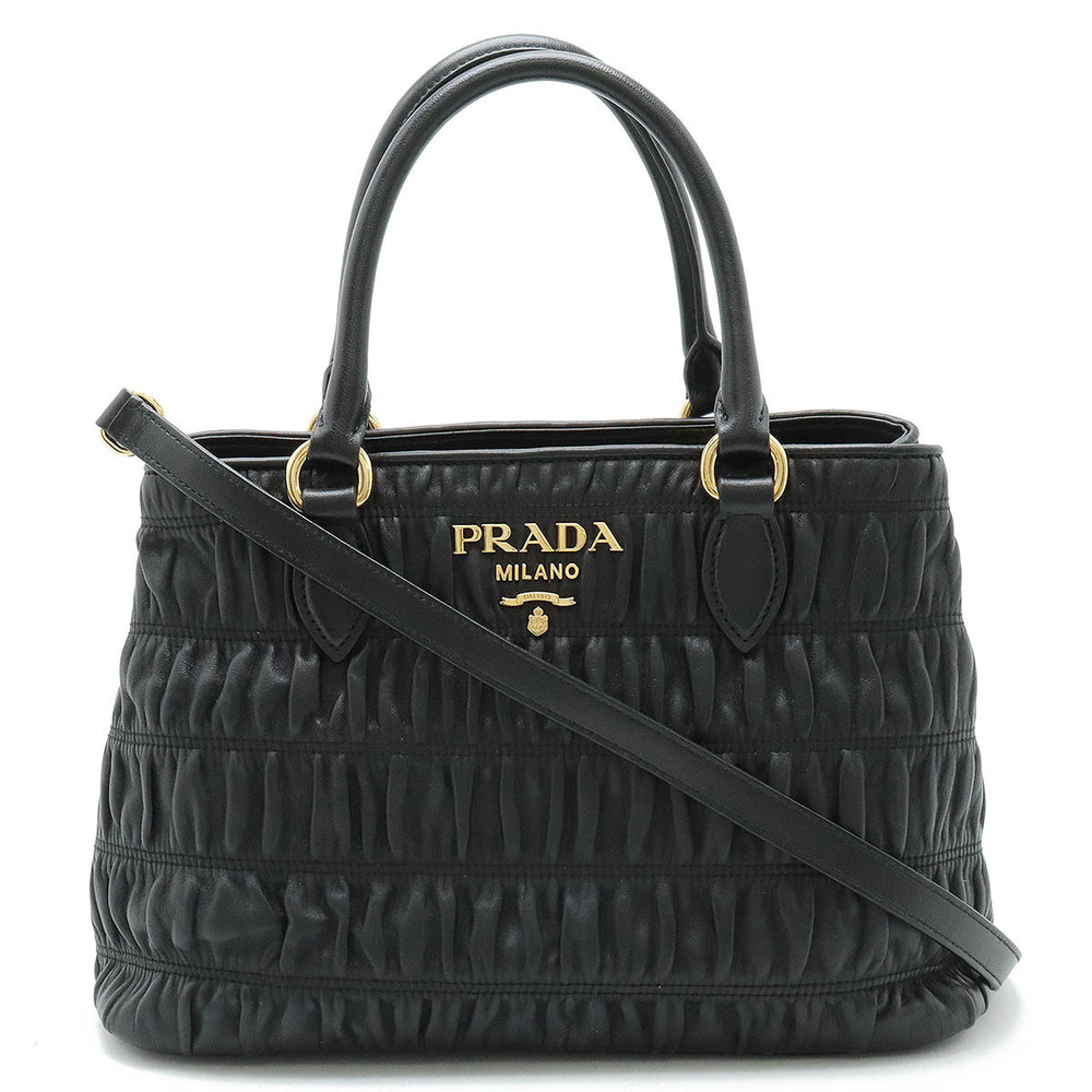 Prada Handbag Crossbody Bag Gathered Leather NERO Black
